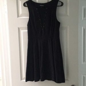 Black party dress with studded mesh neckline